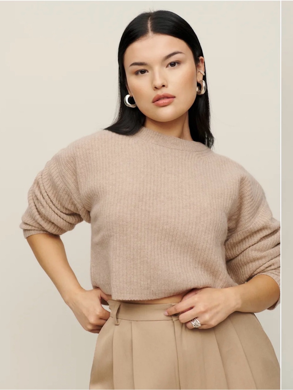 Reformation Lotto Regenerative Wool Cropped Sweater small oatmeal